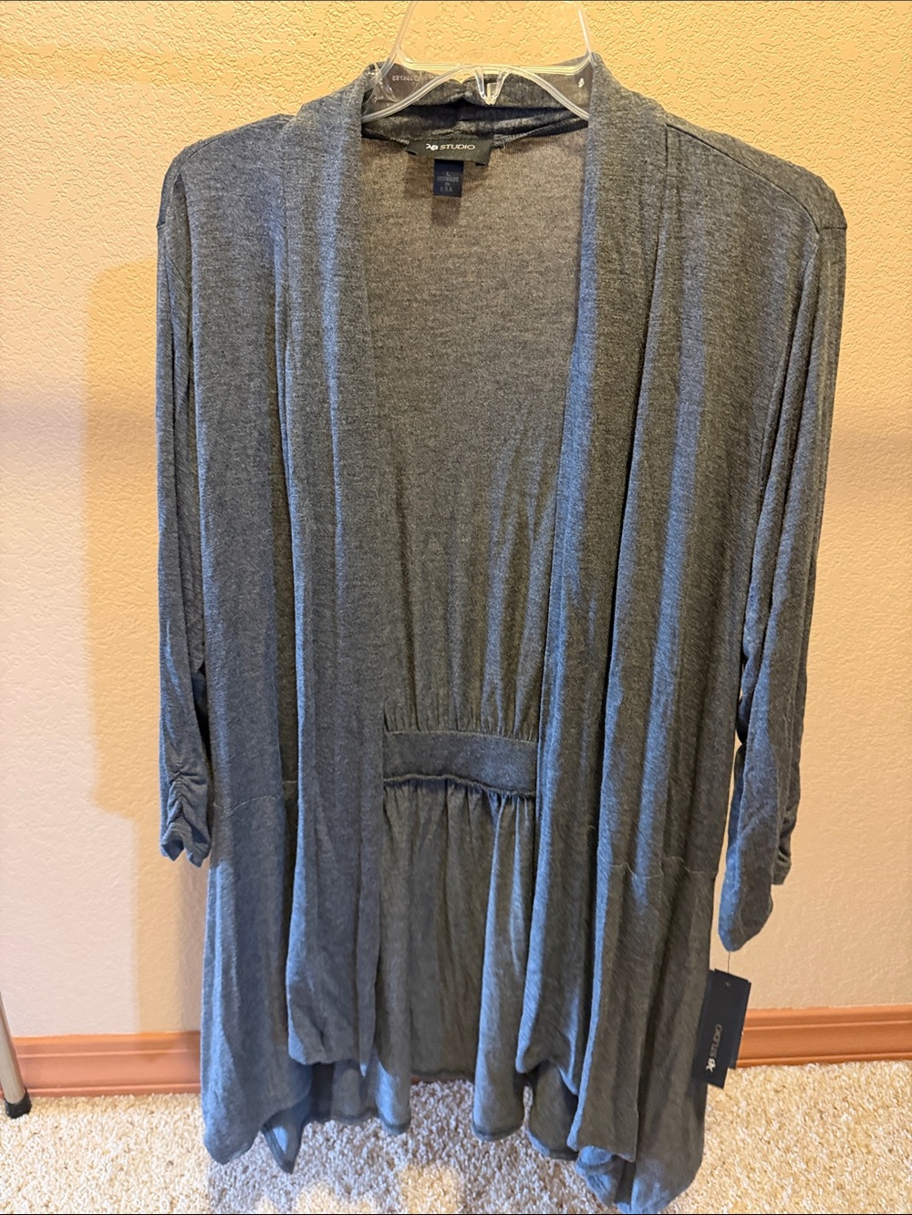 NWT AB Studio Heather Gray Open-Front Draped Cardigan